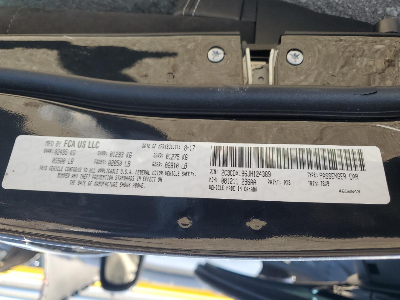 2018 Dodge Charger Srt Hellcat VIN: 2C3CDXL96JH124389 Lot: 64051535