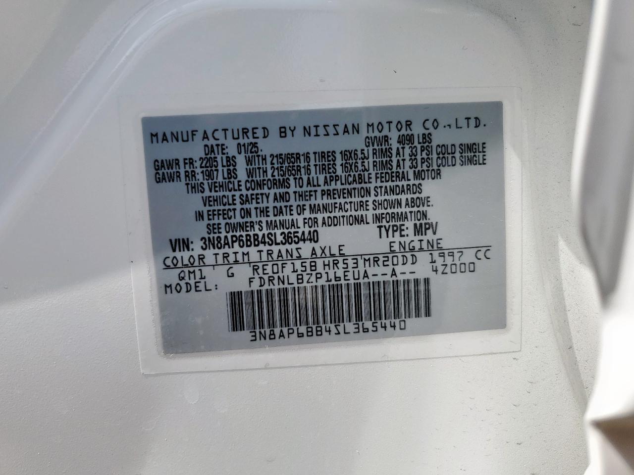2025 Nissan Kicks S VIN: 3N8AP6BB4SL36544X Lot: 63101245