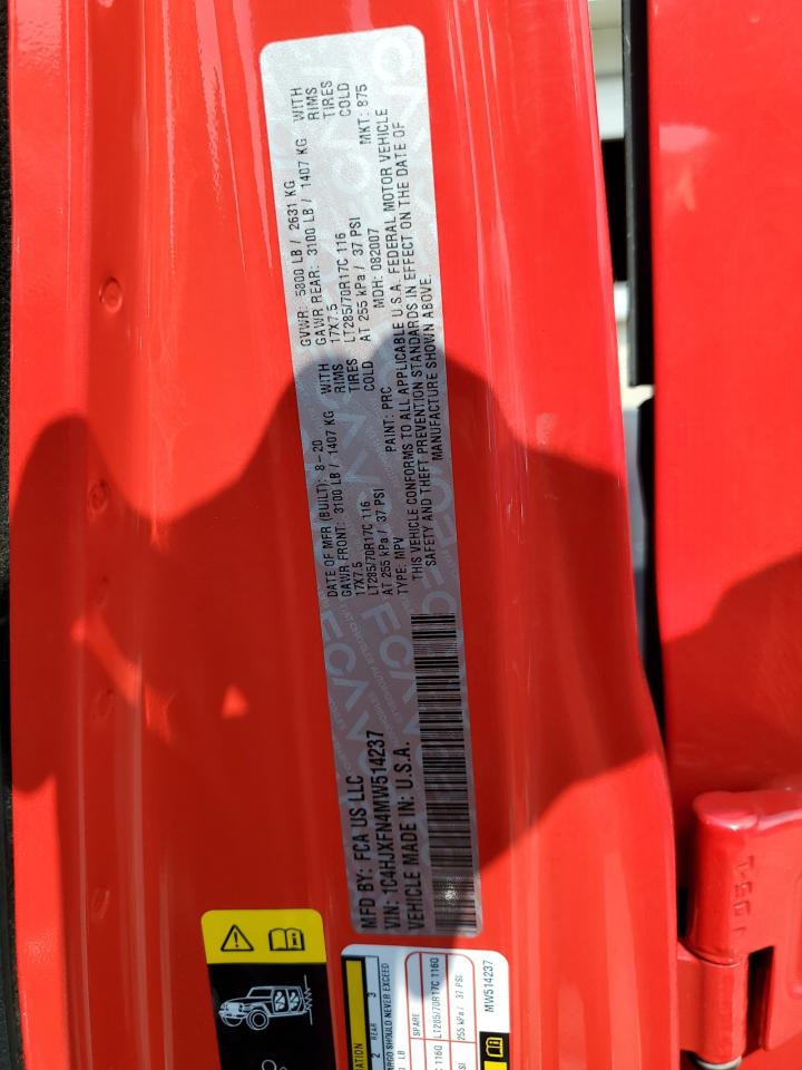 2021 Jeep Wrangler Unlimited Rubicon VIN: 1C4HJXFN4MW514237 Lot: 66986385