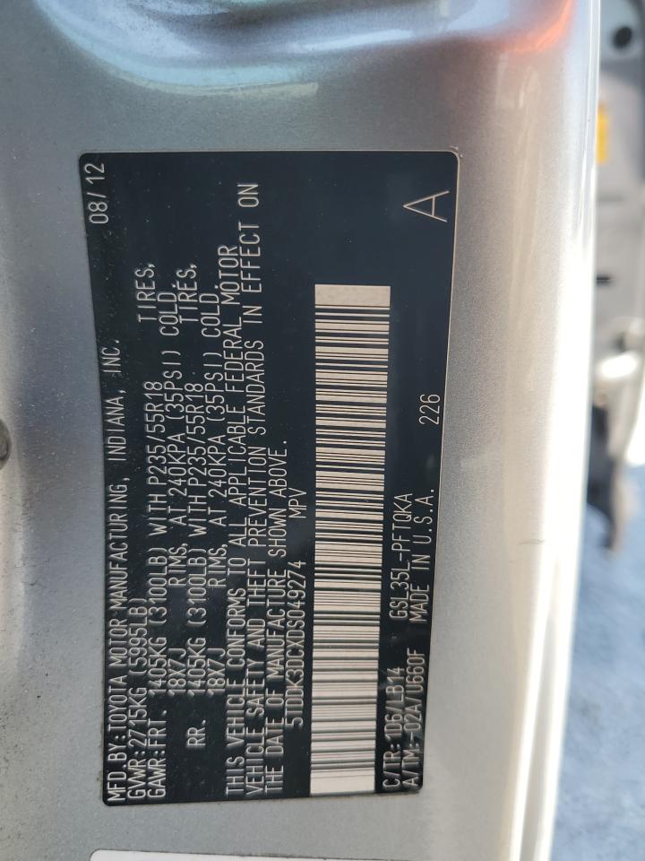 2013 Toyota Sienna Xle VIN: 5TDDK3DCXDS049274 Lot: 64115465