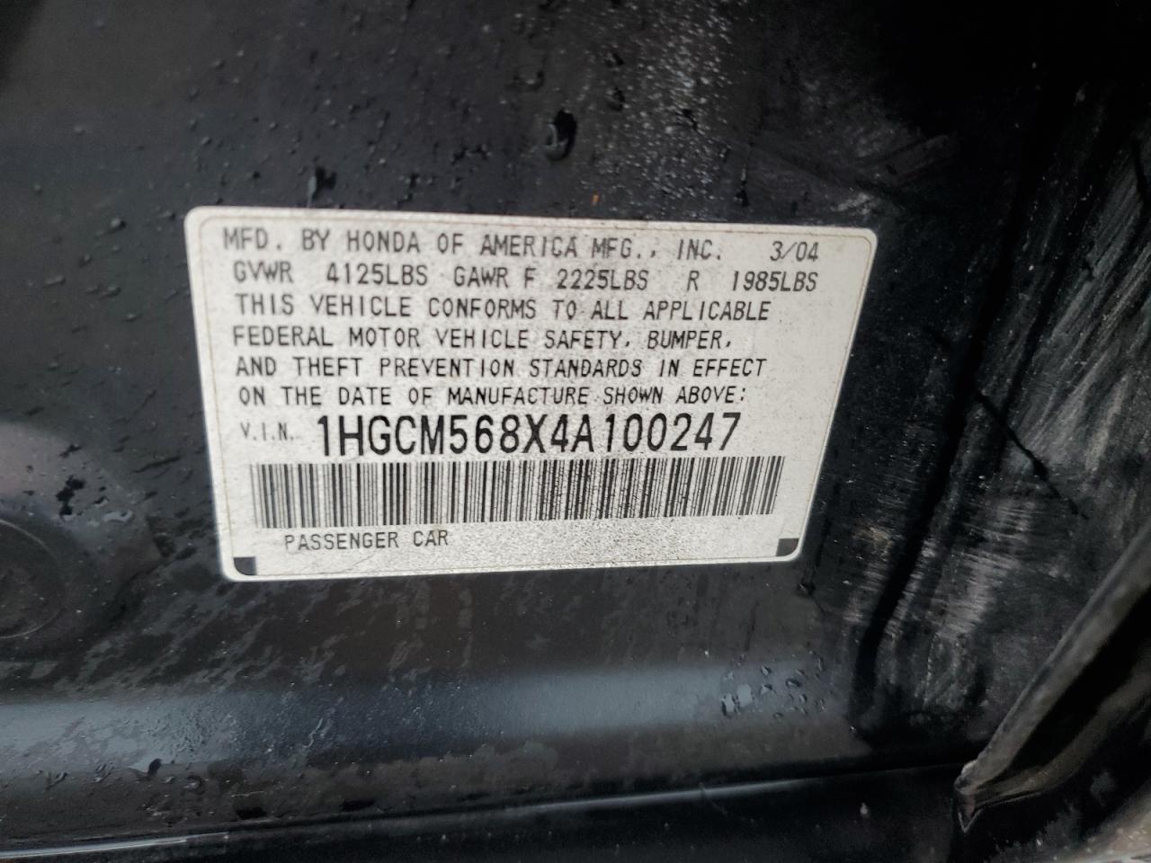2004 Honda Accord Ex VIN: 1HGCM568X4A100247 Lot: 64182165