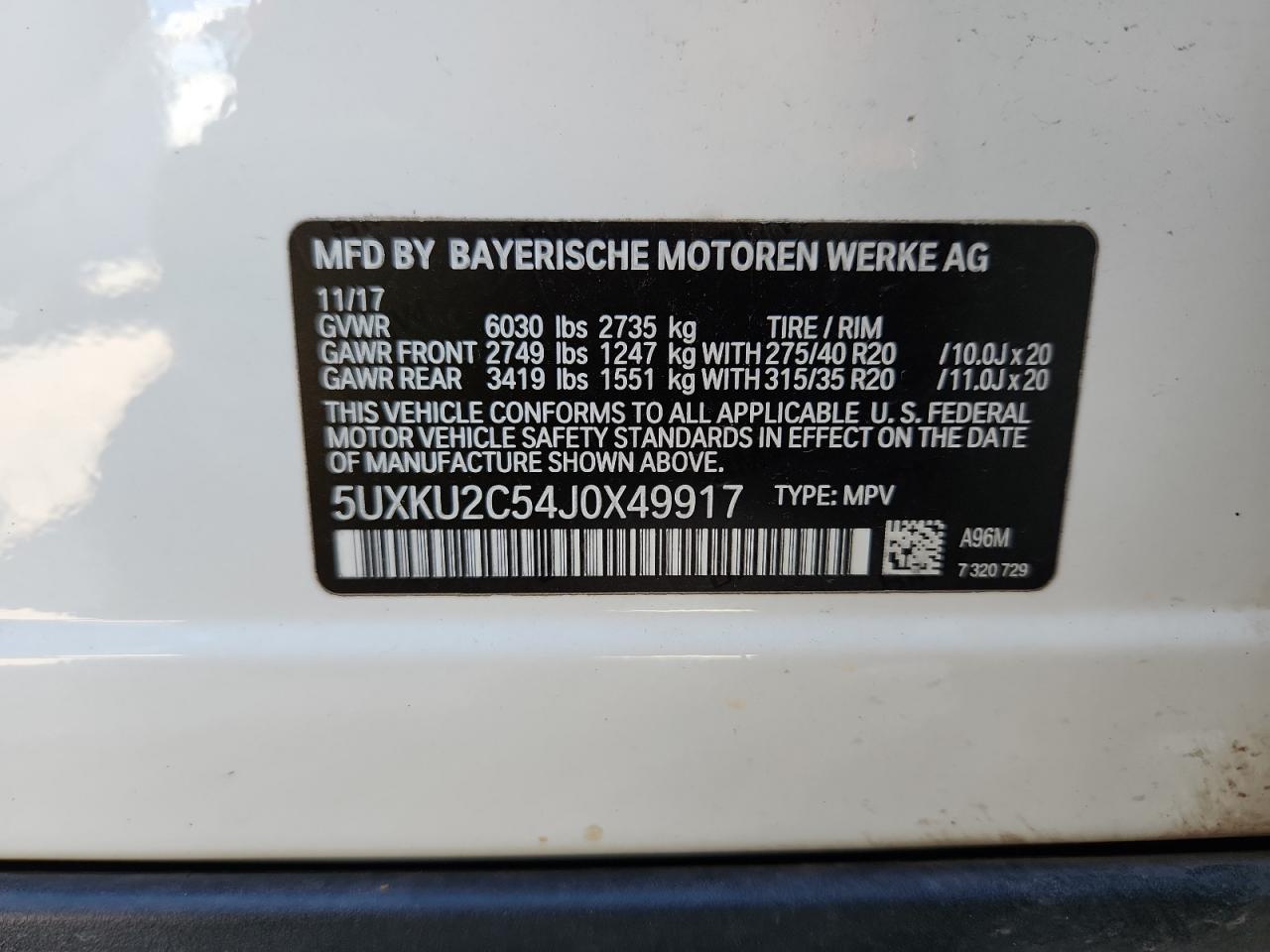 2018 BMW X6 xDrive35I VIN: 5UXKU2C54J0X49917 Lot: 64120215