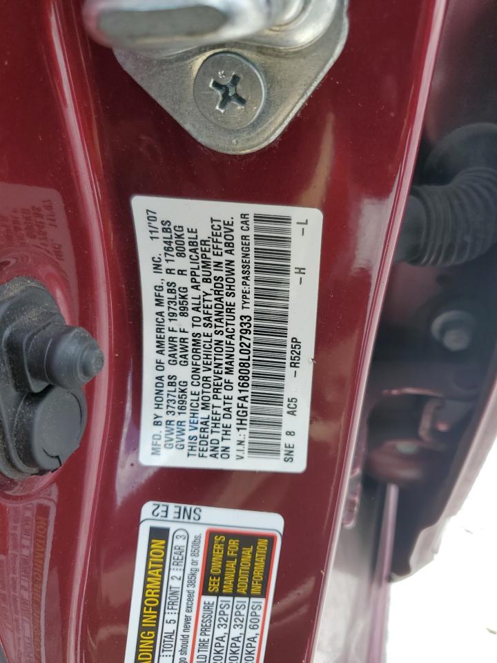 2008 Honda Civic Ex VIN: 1HGFA16808L027933 Lot: 65128955