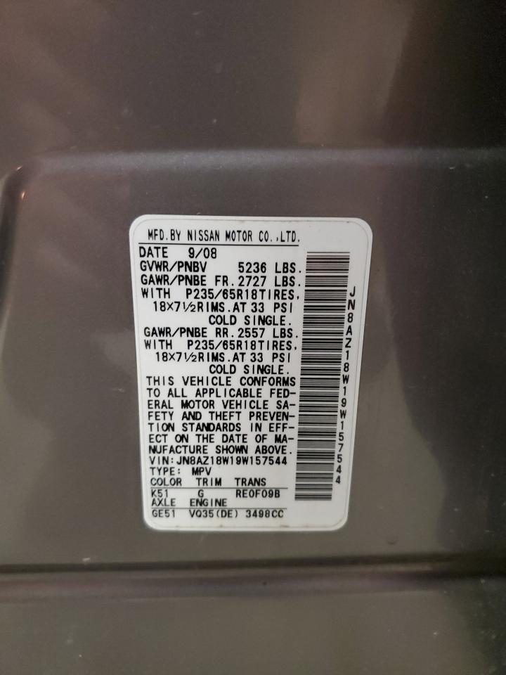 2009 Nissan Murano S VIN: JN8AZ18W19W157544 Lot: 64296555