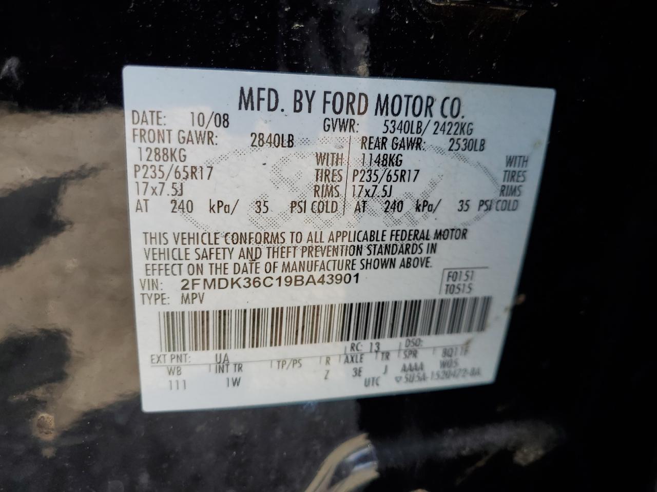 2009 Ford Edge Se VIN: 2FMDK36C19BA43901 Lot: 63326695