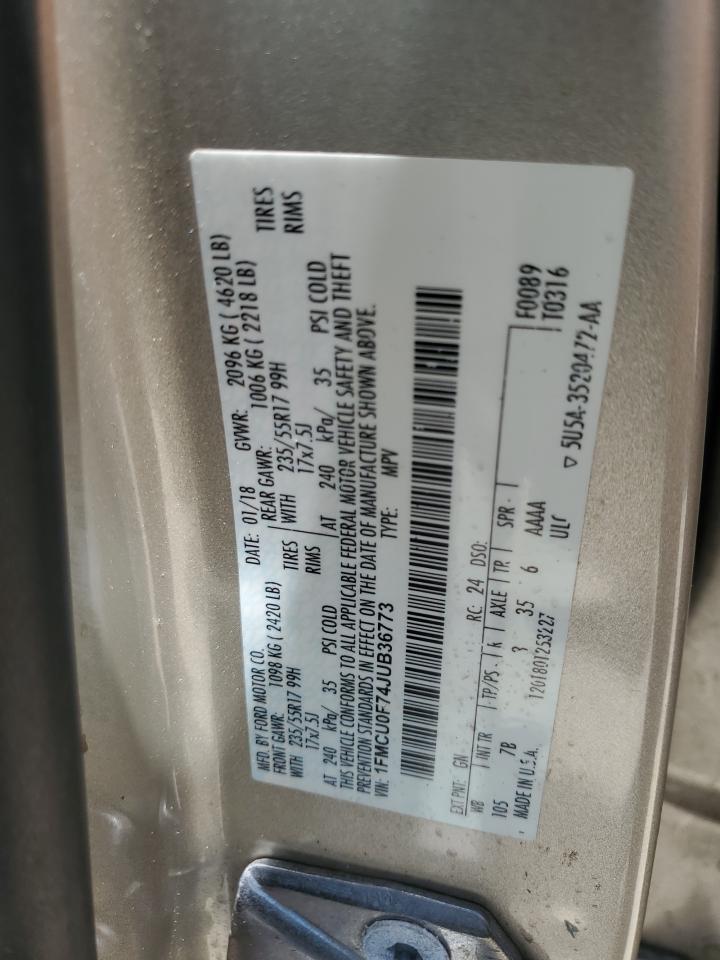 2018 Ford Escape S VIN: 1FMCU0F74JUB36773 Lot: 65423775