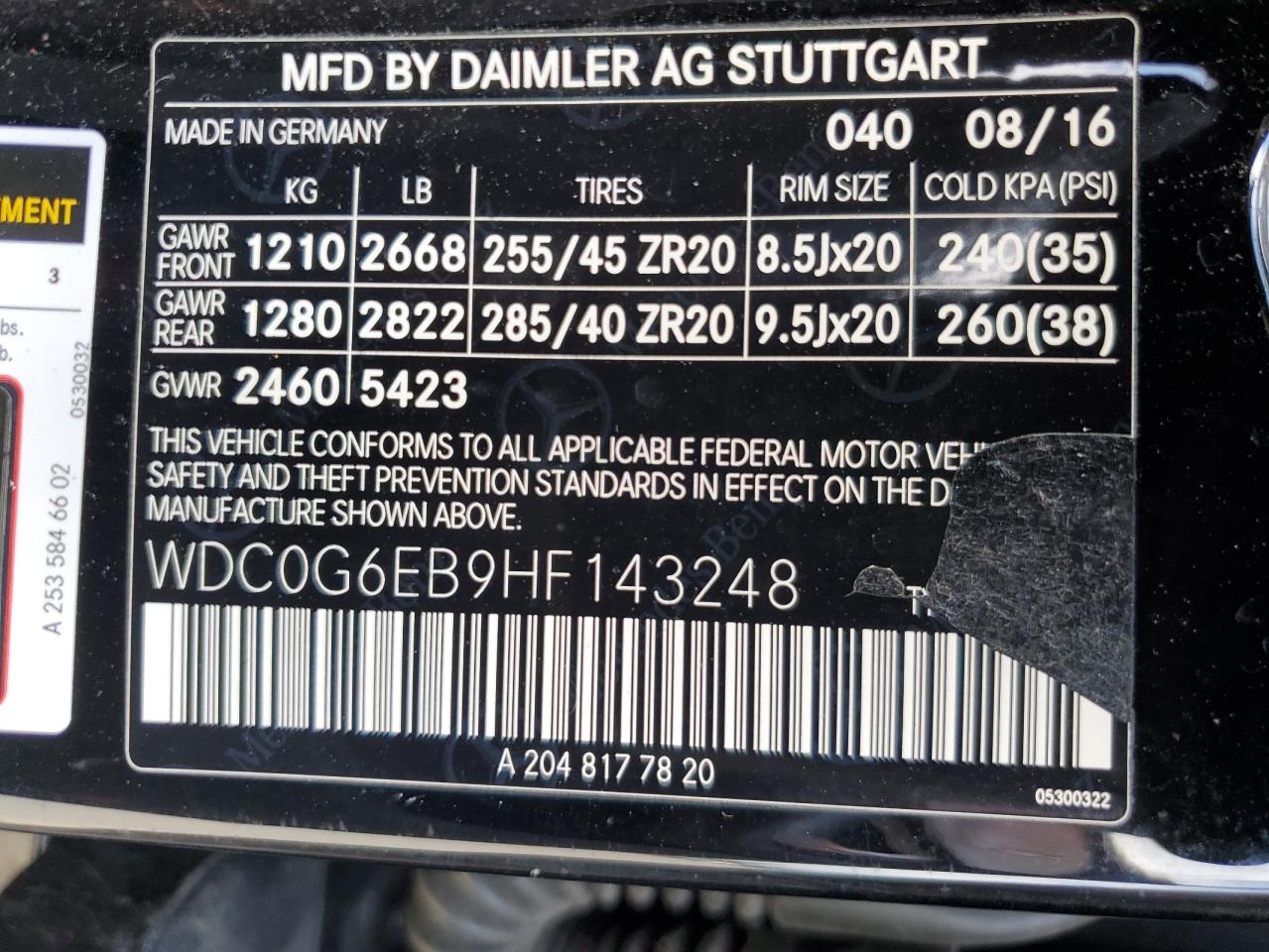 2017 Mercedes-Benz Glc 43 4Matic Amg VIN: WDC0G6EB9HF143248 Lot: 63437375
