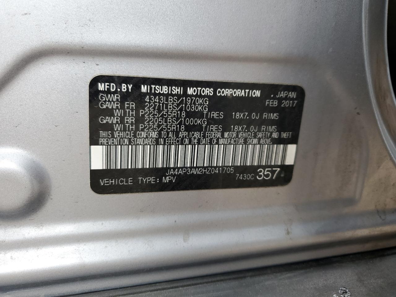 2017 Mitsubishi Outlander Sport Es VIN: JA4AP3AW2HZ041705 Lot: 64588975