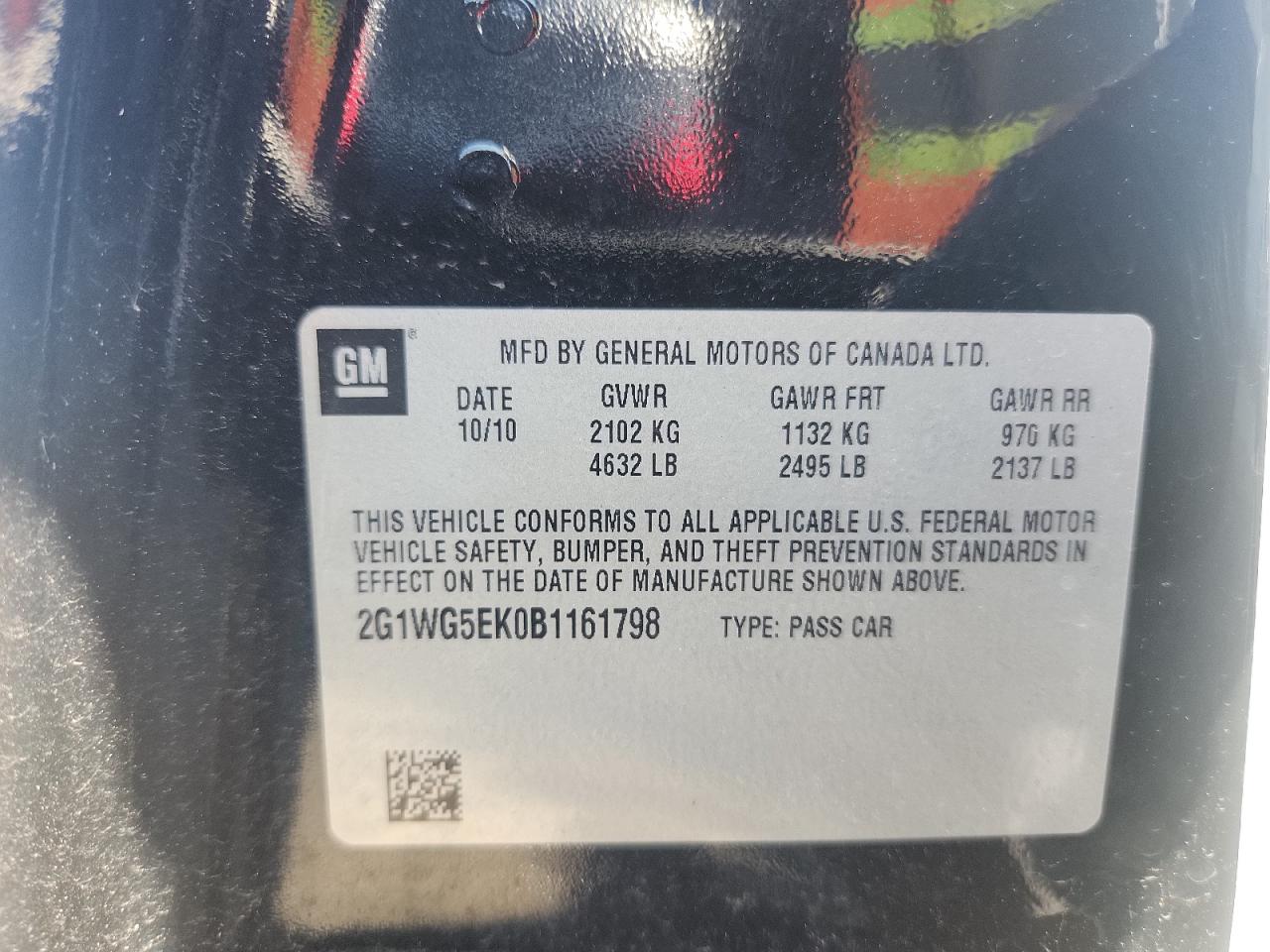 2011 Chevrolet Impala Lt VIN: 2G1WG5EK0B1161798 Lot: 63365675
