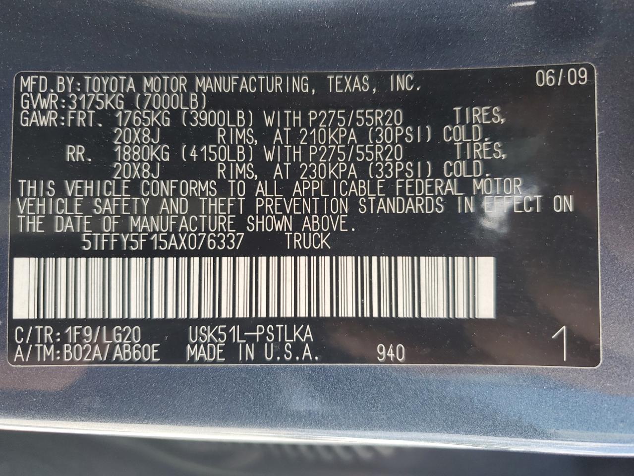 2010 Toyota Tundra Crewmax Limited VIN: 5TFFY5F15AX076337 Lot: 63857635