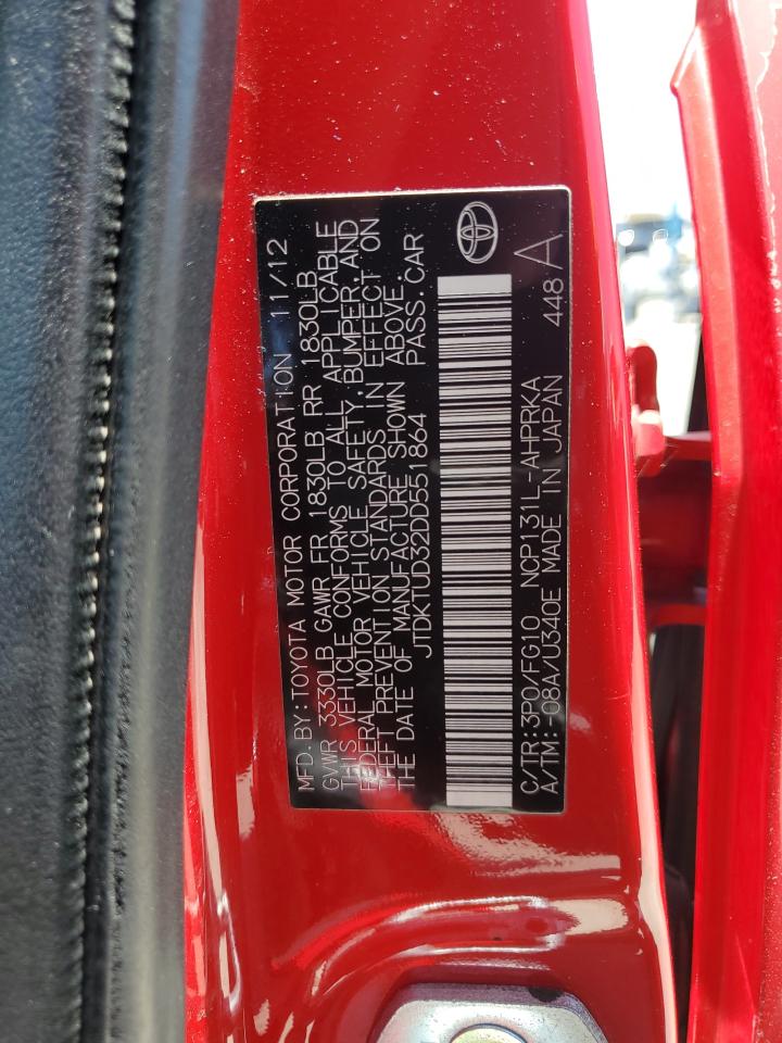 2013 Toyota Yaris VIN: JTDKTUD32DD551864 Lot: 63382825