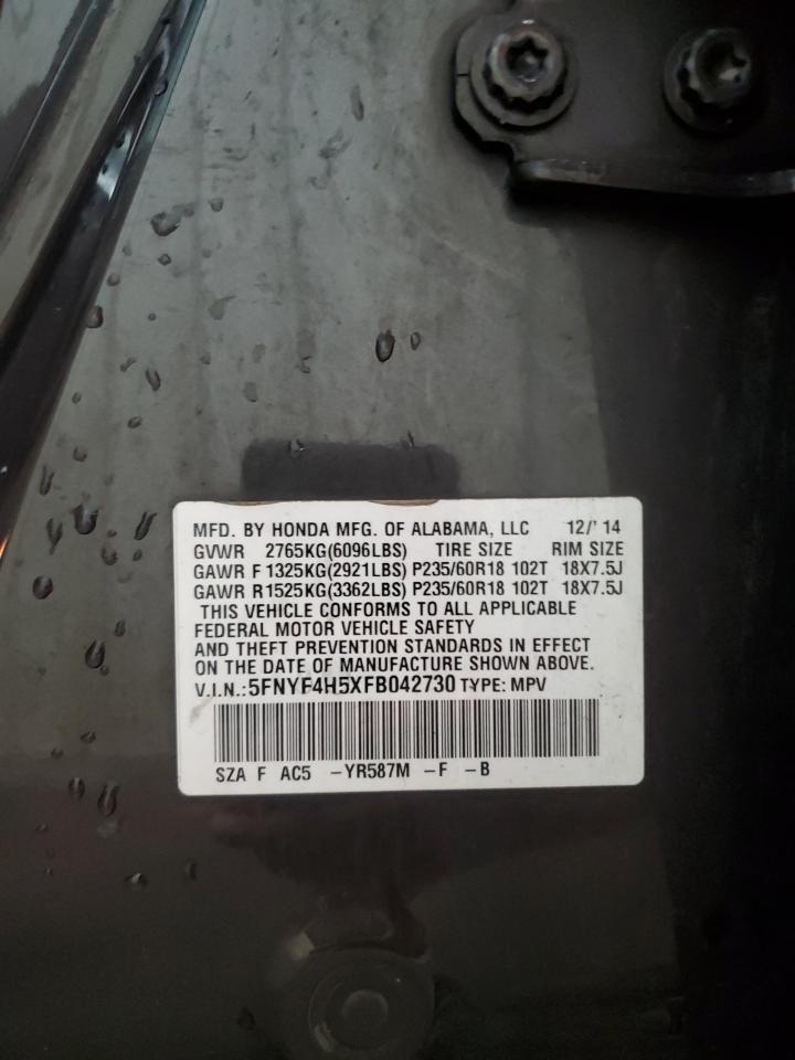 2015 Honda Pilot Exl VIN: 5FNYF4H5XFB042730 Lot: 65070345
