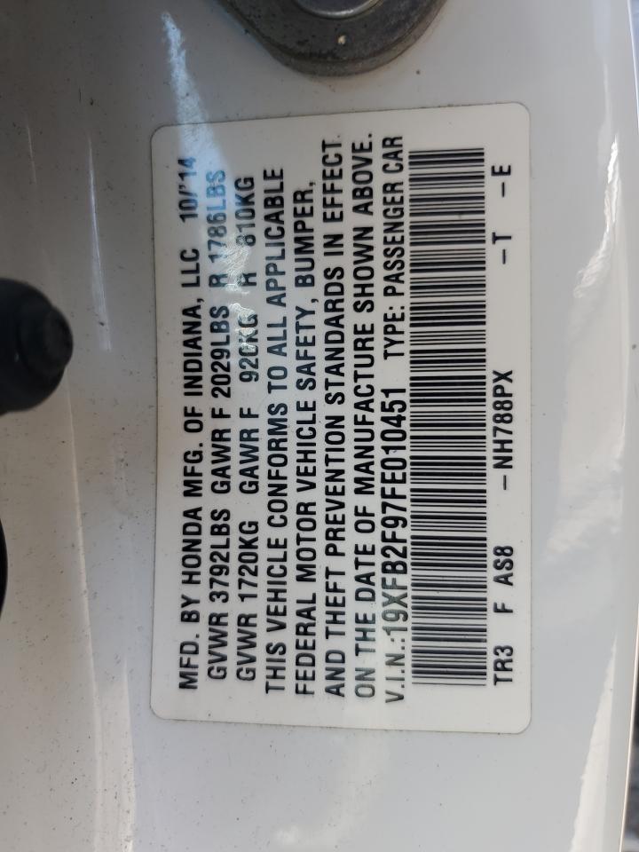 2015 Honda Civic Exl VIN: 19XFB2F97FE010451 Lot: 65643885