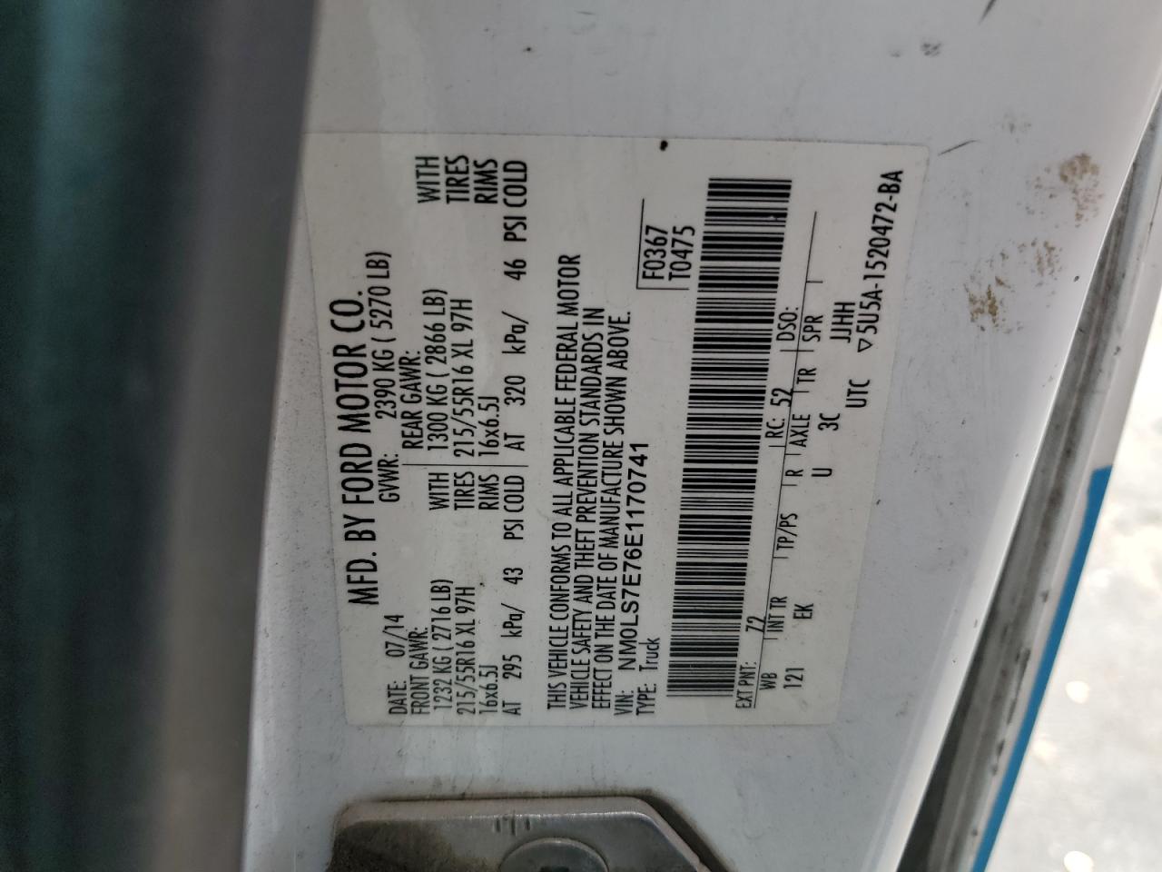 2014 Ford Transit Connect Xl VIN: NM0LS7E76E1170741 Lot: 65338405