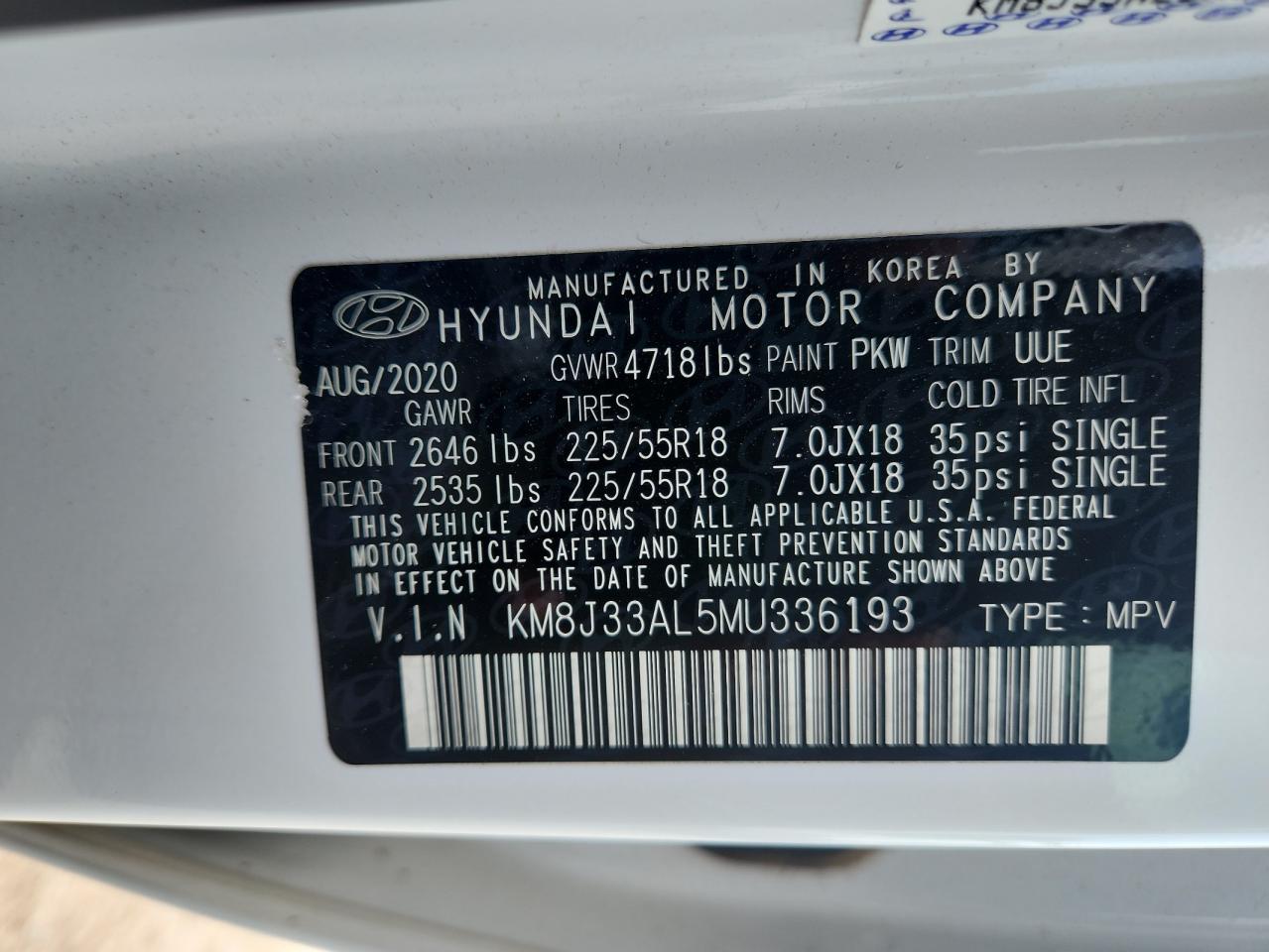 2021 Hyundai Tucson Limited VIN: KM8J33AL5MU336193 Lot: 65179555