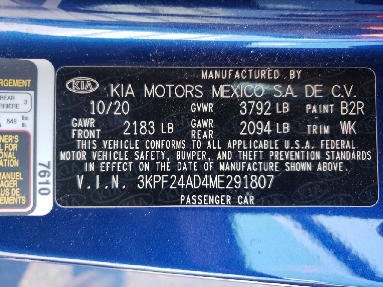 2021 Kia Forte Fe VIN: 3KPF24AD4ME291807 Lot: 66433965