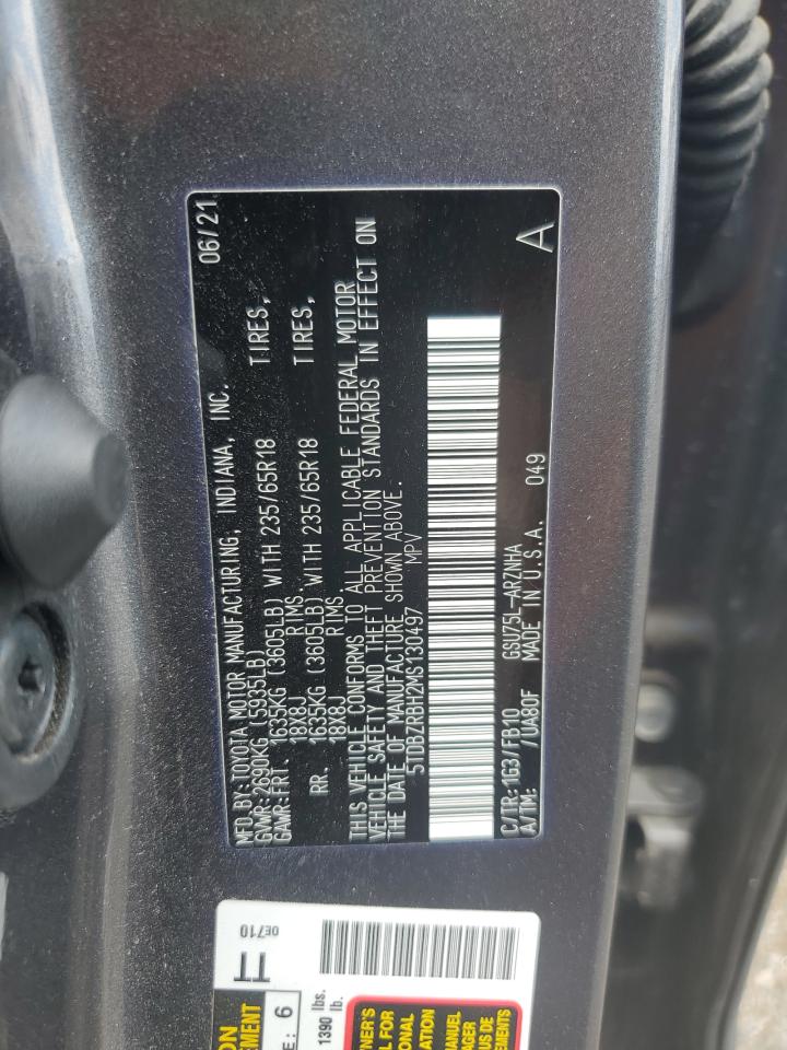 2021 Toyota Highlander L VIN: 5TDBZRBH2MS130497 Lot: 65923085