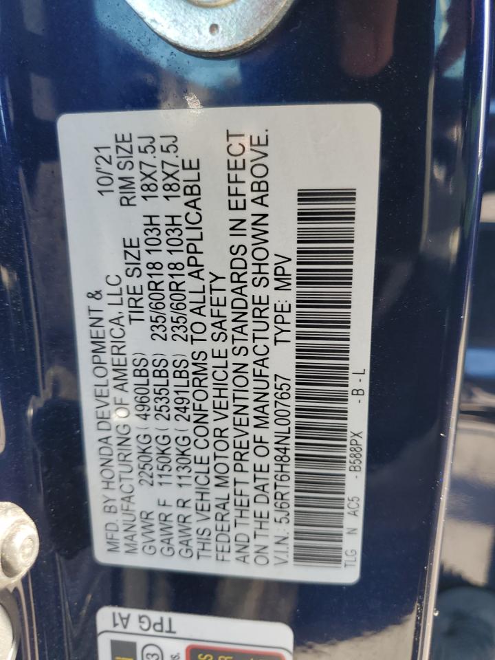 2022 Honda Cr-V Exl VIN: 5J6RT6H84NL007657 Lot: 65039795