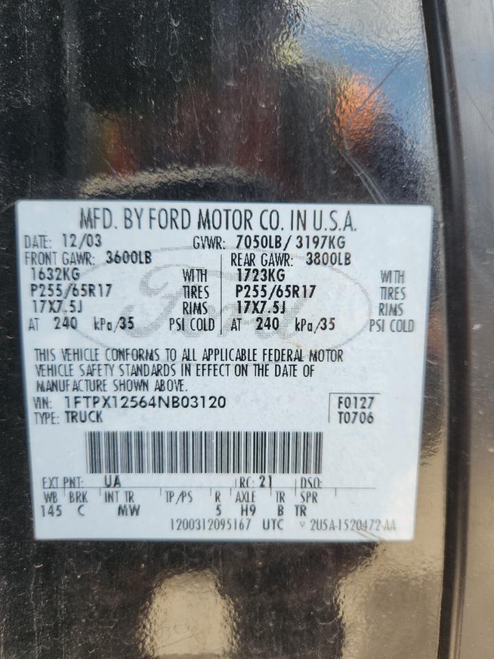 2004 Ford F150 VIN: 1FTPX12564NB03120 Lot: 64876825