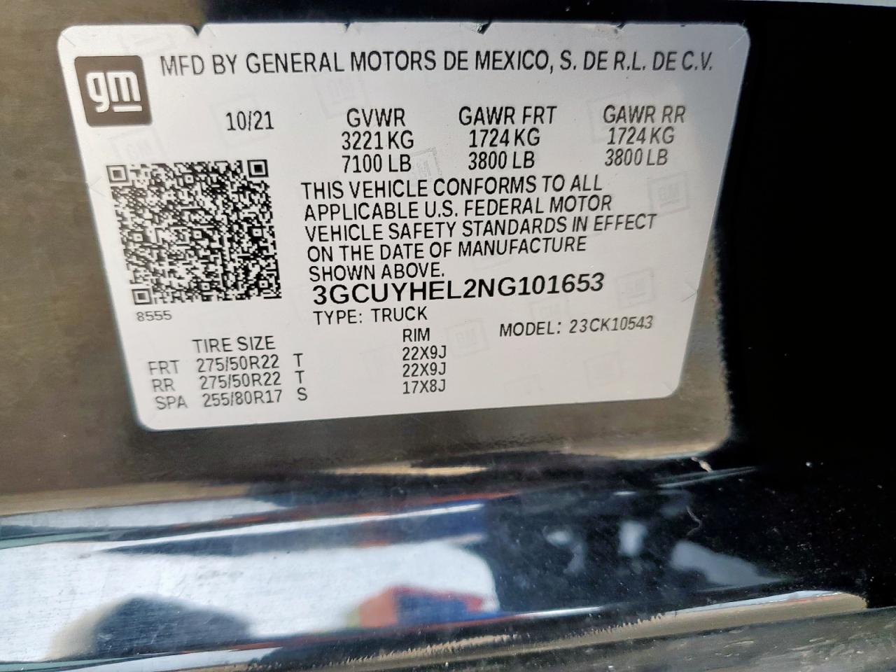 2022 Chevrolet Silverado Ltd K1500 High Country VIN: 3GCUYHEL2NG101653 Lot: 62034905