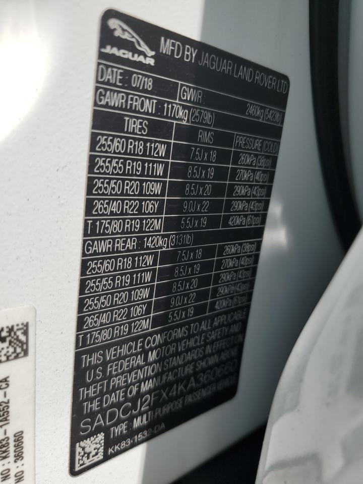 2019 Jaguar F-Pace Premium VIN: SADCJ2FX4KA360660 Lot: 66277905