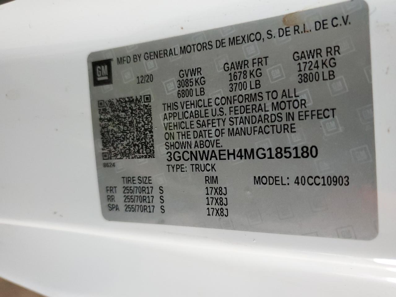 2021 Chevrolet Silverado C1500 VIN: 3GCNWAEH4MG185180 Lot: 63246755