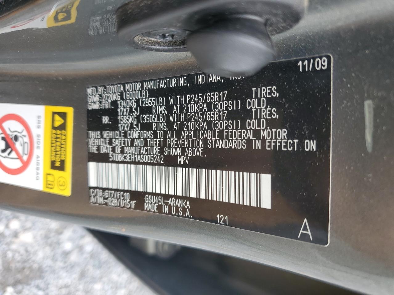 2010 Toyota Highlander VIN: 5TDBK3EH1AS005242 Lot: 63448815