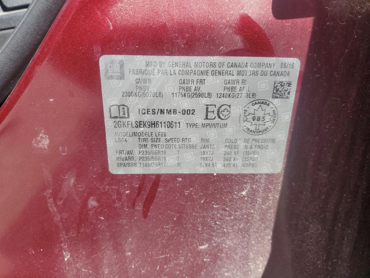 2017 GMC Terrain Sle VIN: 2GKFLSEK9H6110611 Lot: 62537035