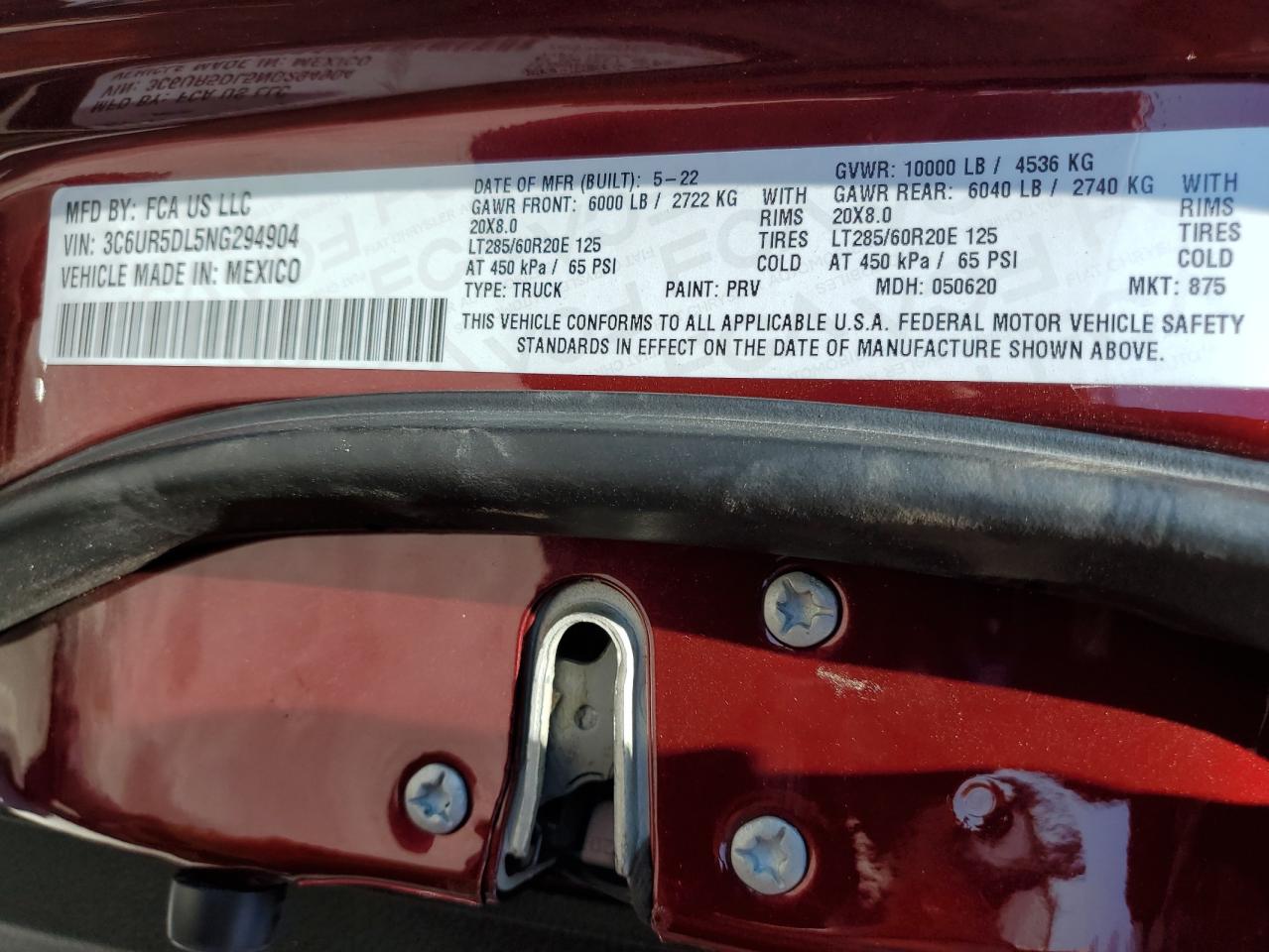 2022 Ram 2500 Big Horn/Lone Star VIN: 3C6UR5DL5NG294904 Lot: 63128675