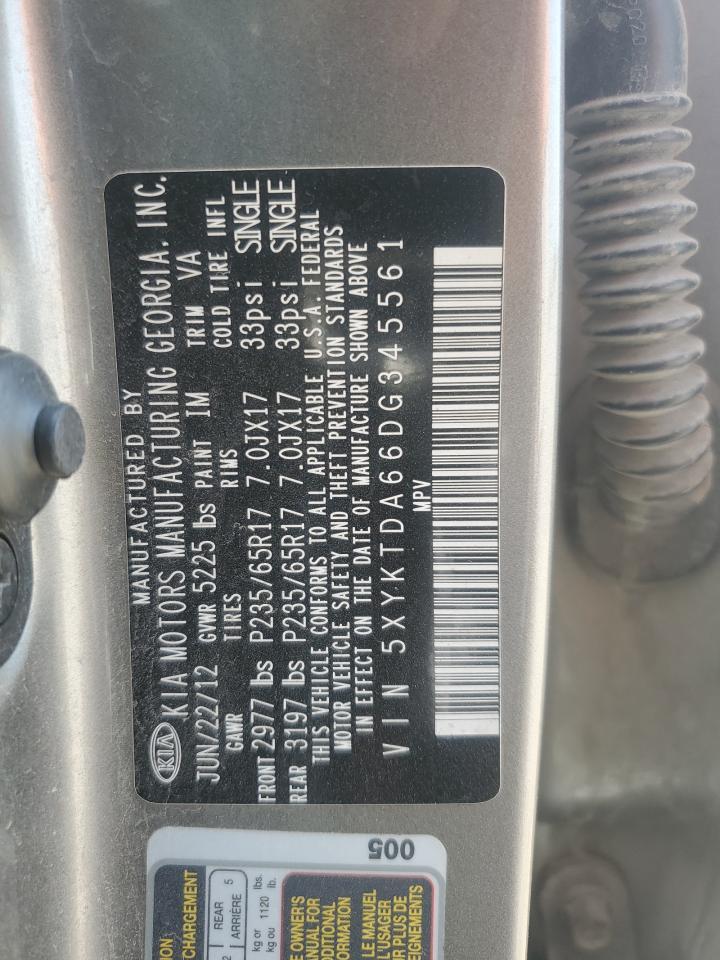 2013 Kia Sorento Lx VIN: 5XYKTDA66DG345561 Lot: 65691635