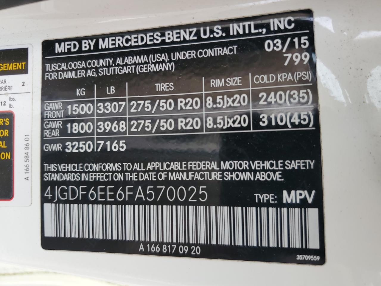 2015 Mercedes-Benz Gl 450 4Matic VIN: 4JGDF6EE6FA570025 Lot: 64622765