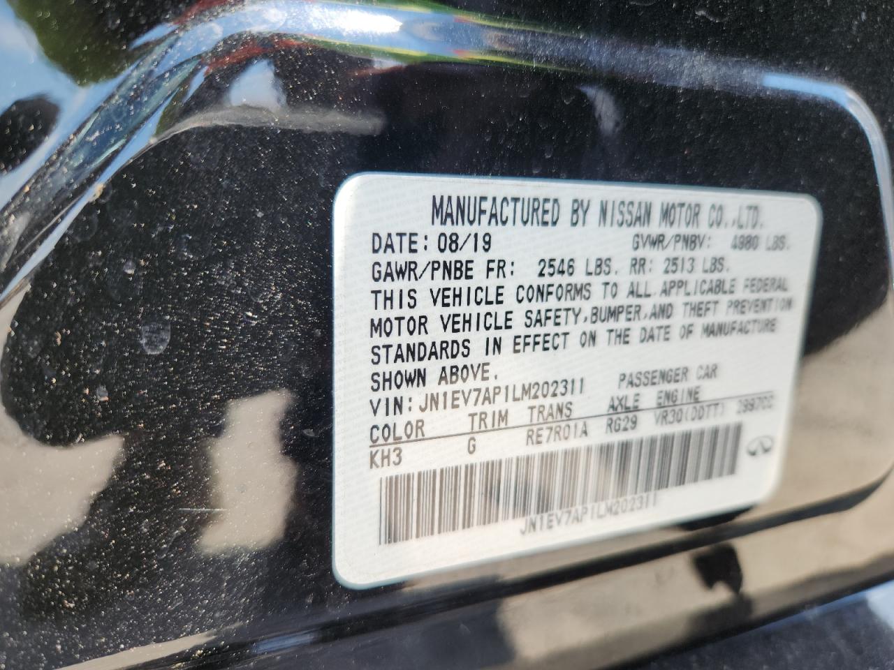 2020 Infiniti Q50 Pure VIN: JN1EV7AP1LM202311 Lot: 64662055