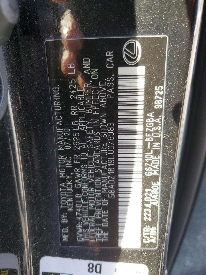 2020 Lexus Es 350 VIN: 58ADZ1B19LU076983 Lot: 85383725