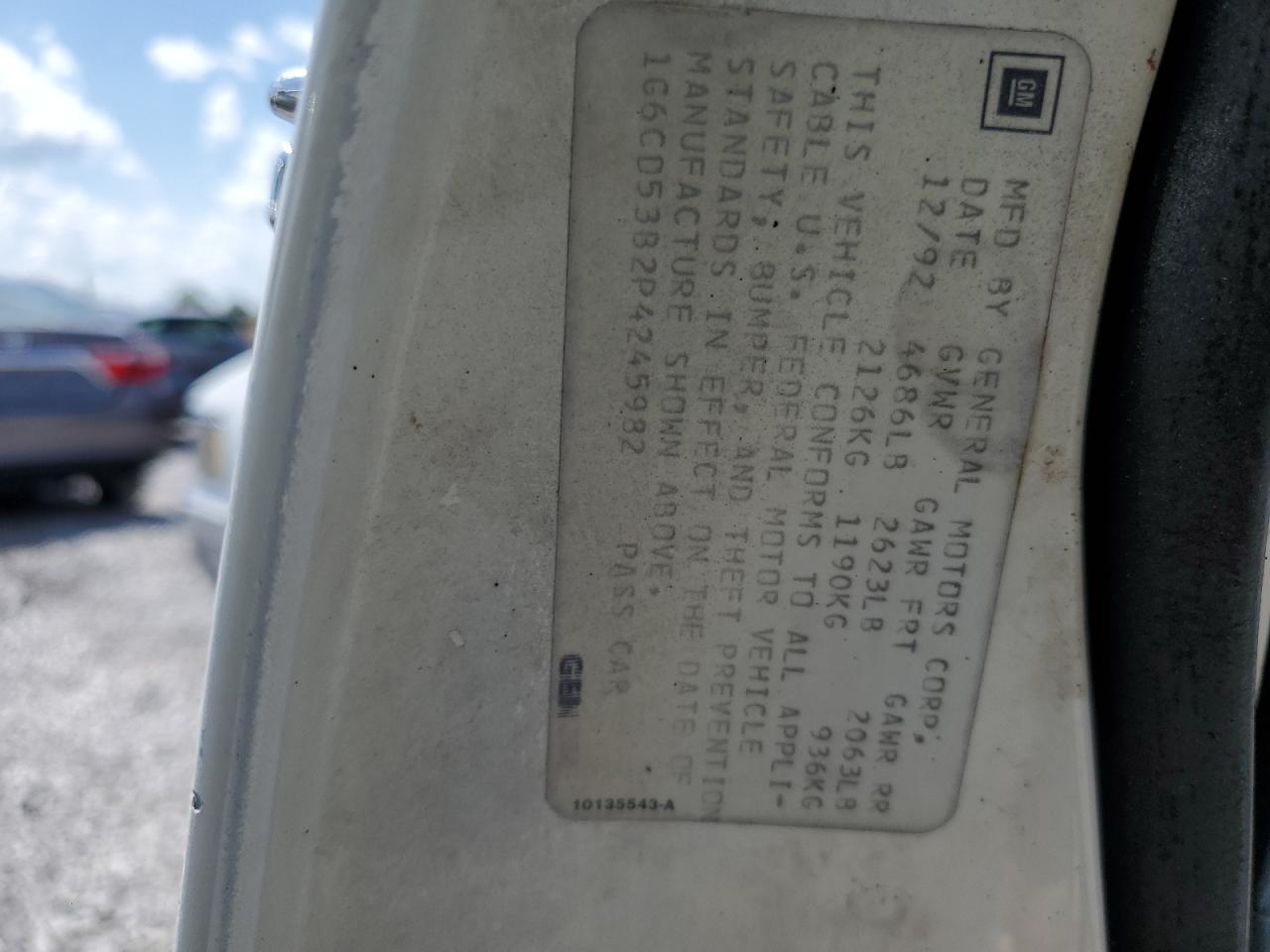 1993 Cadillac Deville VIN: 1G6CD53B2P4245982 Lot: 65791555