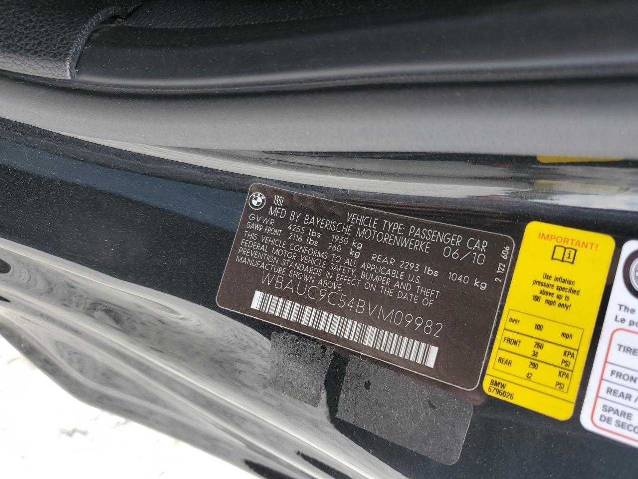 2011 BMW 135 I VIN: WBAUC9C54BVM09982 Lot: 65540125