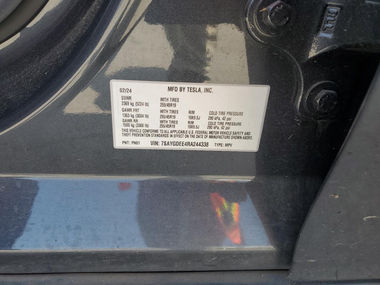 2024 Tesla Model Y VIN: 7SAYGDEE4RA244338 Lot: 66753375