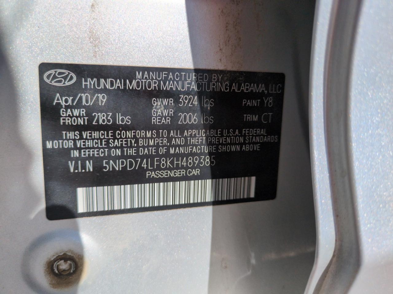 2019 Hyundai Elantra Se VIN: 5NPD74LF8KH489385 Lot: 64761175