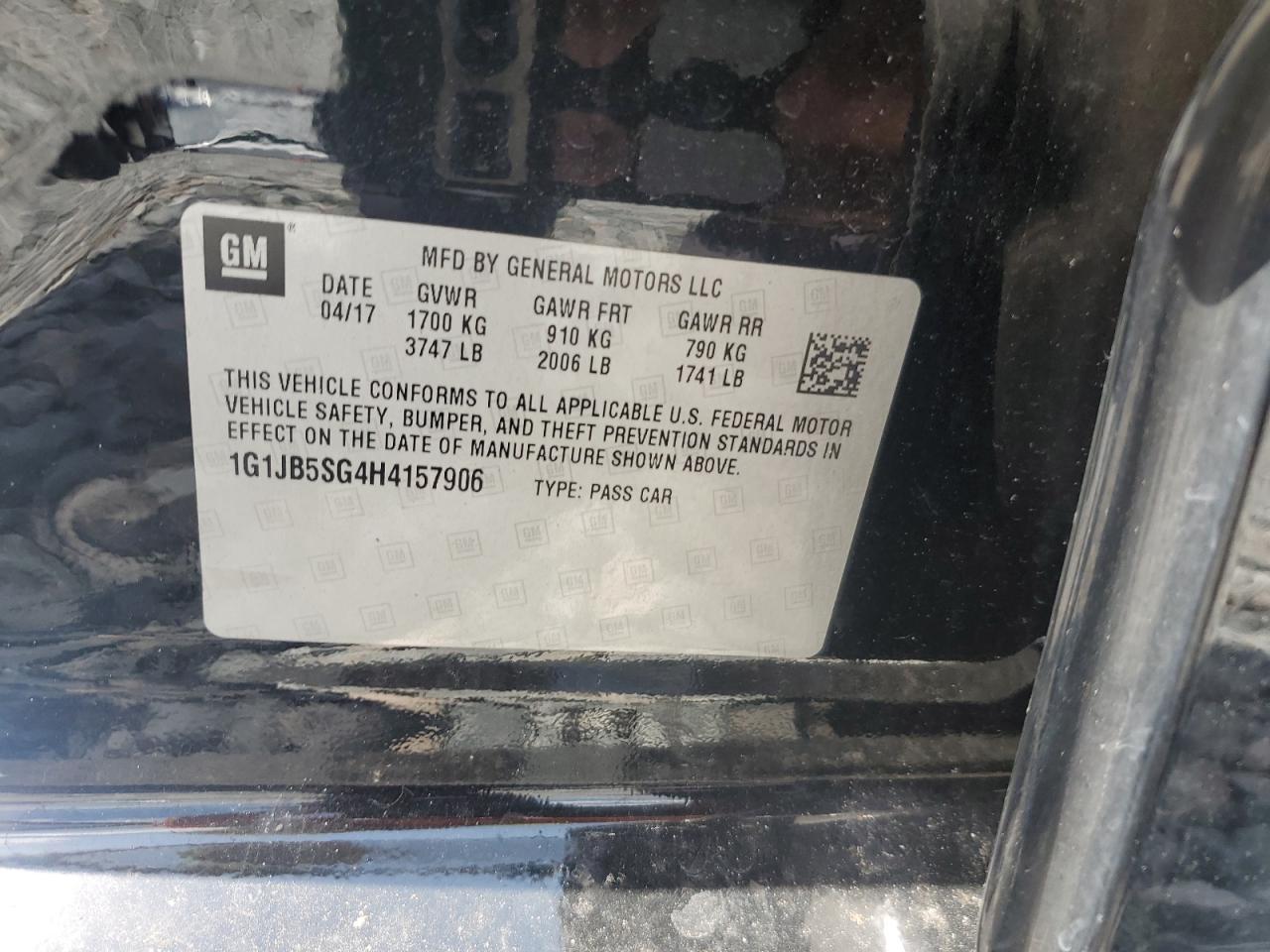 2017 Chevrolet Sonic Ls VIN: 1G1JB5SG4H4157906 Lot: 64237925