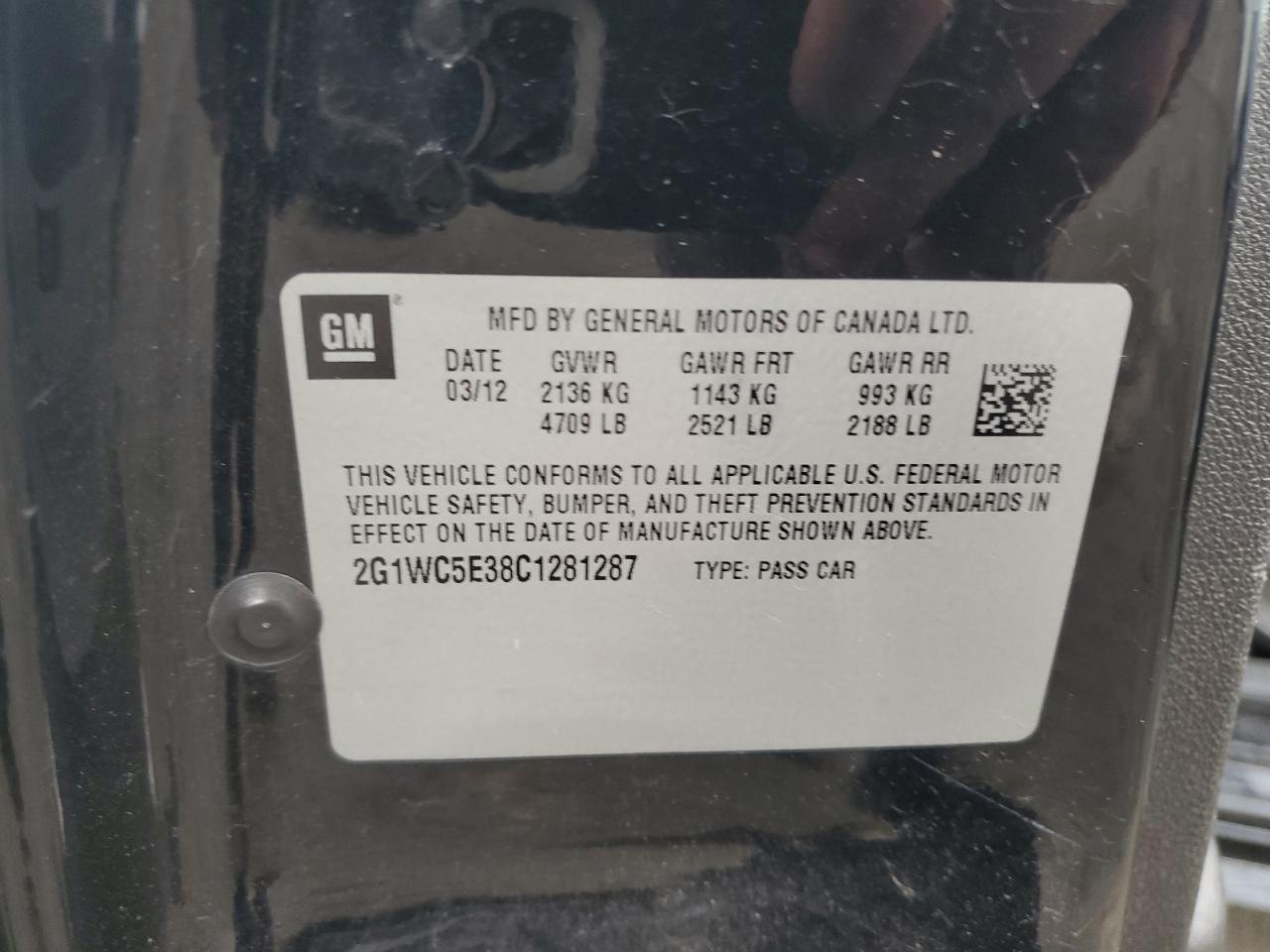 2012 Chevrolet Impala Ltz VIN: 2G1WC5E38C1281287 Lot: 63777675
