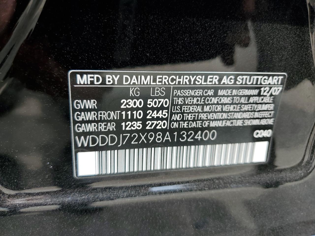 2008 Mercedes-Benz Cls 550 VIN: WDDDJ72X98A132400 Lot: 63903015