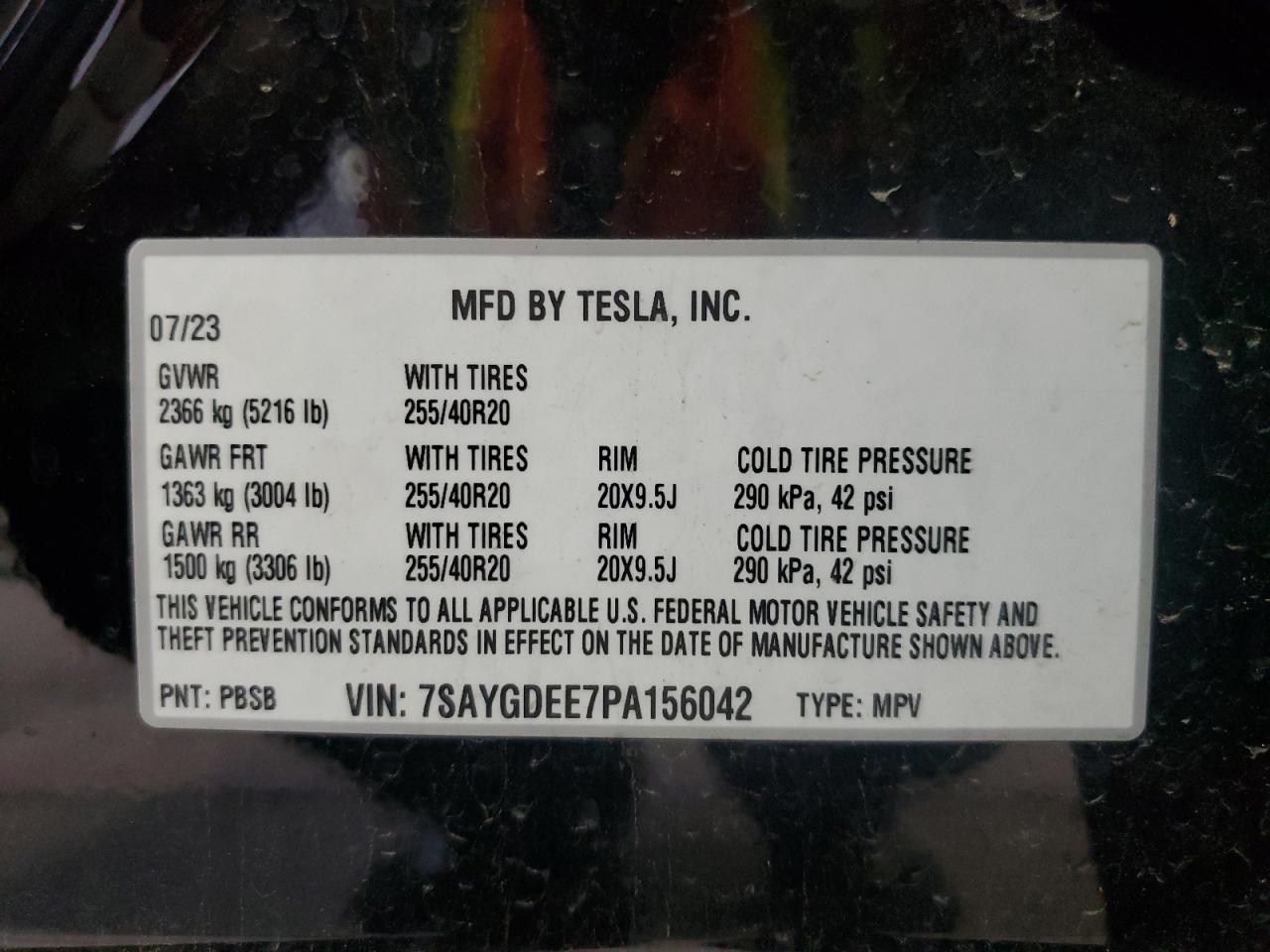 2023 Tesla Model Y VIN: 7SAYGDEE7PA156042 Lot: 63875415