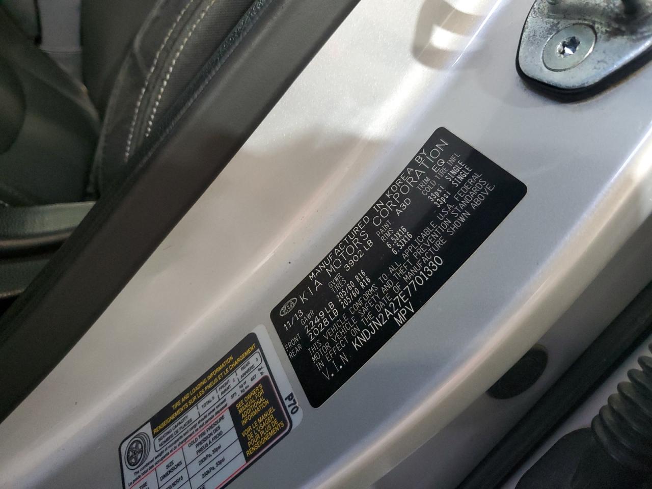 2014 Kia Soul VIN: KNDJN2A27E7701330 Lot: 63186425