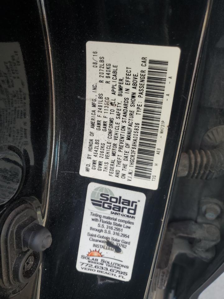 2017 Honda Accord Touring VIN: 1HGCR3F98HA005836 Lot: 65583105