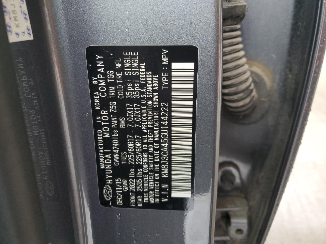 2016 Hyundai Tucson Limited VIN: KM8J3CA45GU144222 Lot: 63424665