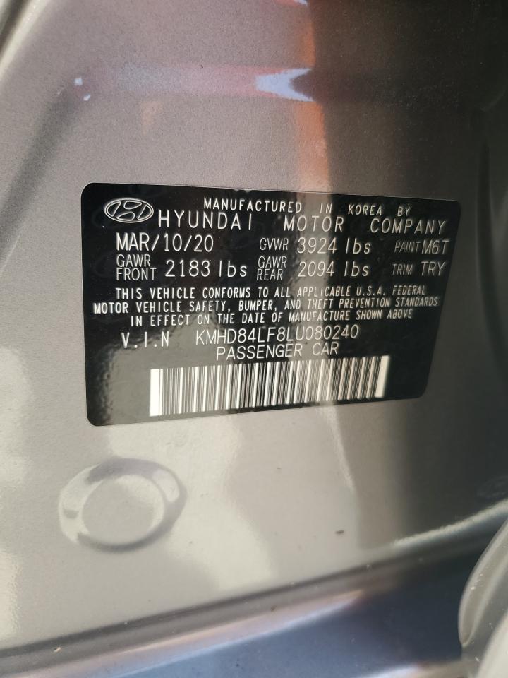 2020 Hyundai Elantra Sel VIN: KMHD84LF8LU080240 Lot: 65239925