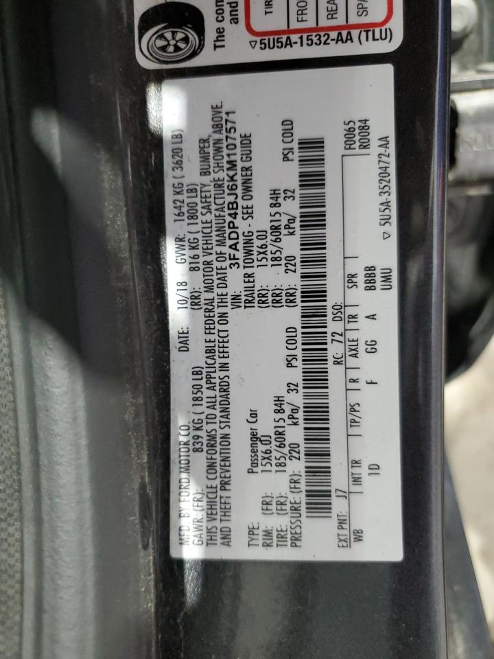 2019 Ford Fiesta Se VIN: 3FADP4BJ6KM107571 Lot: 64273435