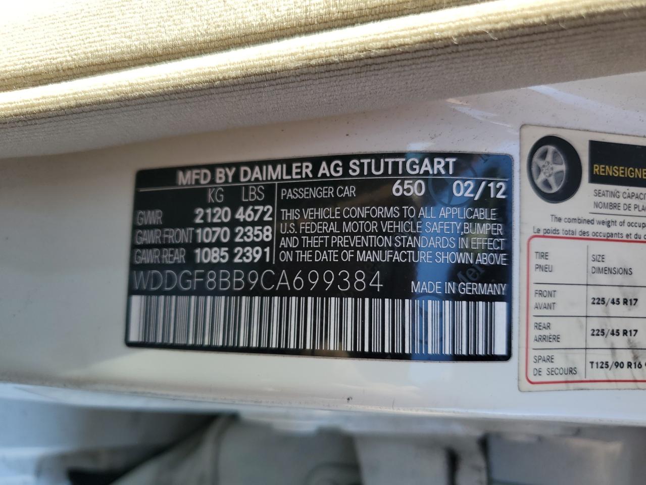 2012 Mercedes-Benz C 300 4Matic VIN: WDDGF8BB9CA699384 Lot: 62845925