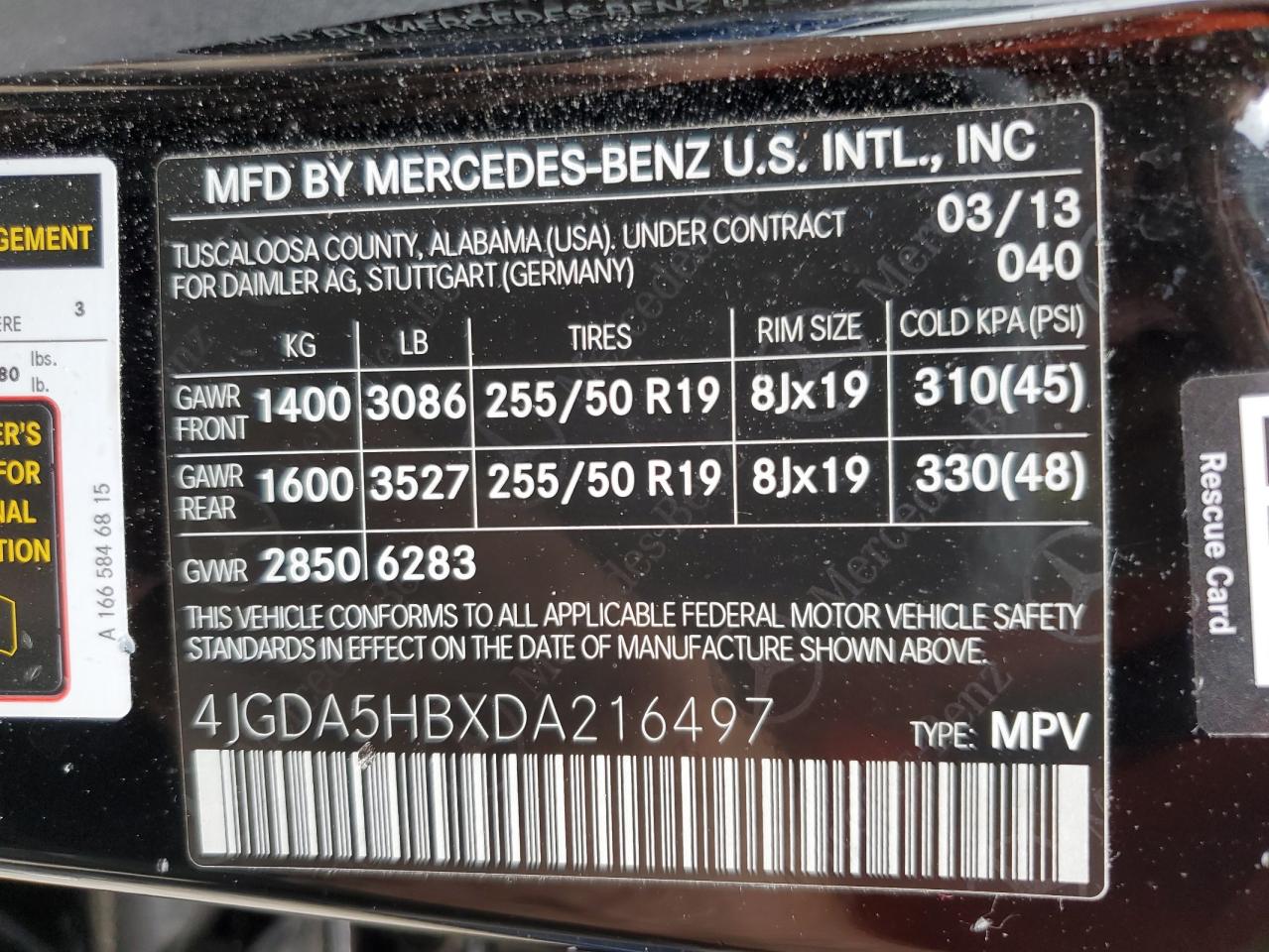 2013 Mercedes-Benz Ml 350 4Matic VIN: 4JGDA5HBXDA216497 Lot: 64679505