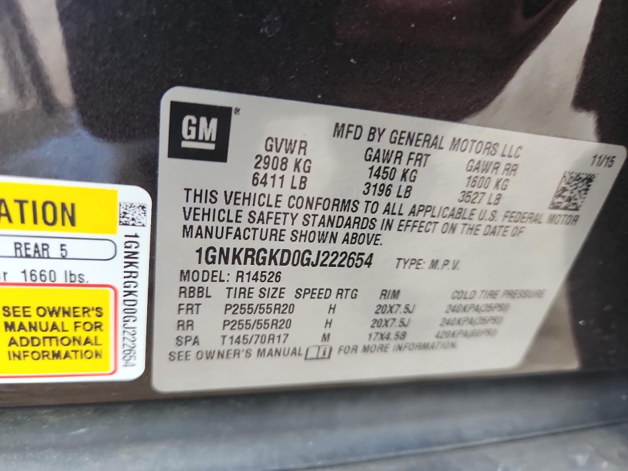 2016 Chevrolet Traverse Lt VIN: 1GNKRGKD0GJ222654 Lot: 64637835