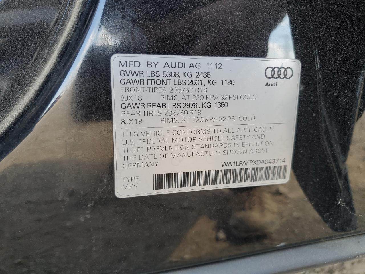 2013 Audi Q5 Premium Plus VIN: WA1LFAFPXDA043714 Lot: 63318595